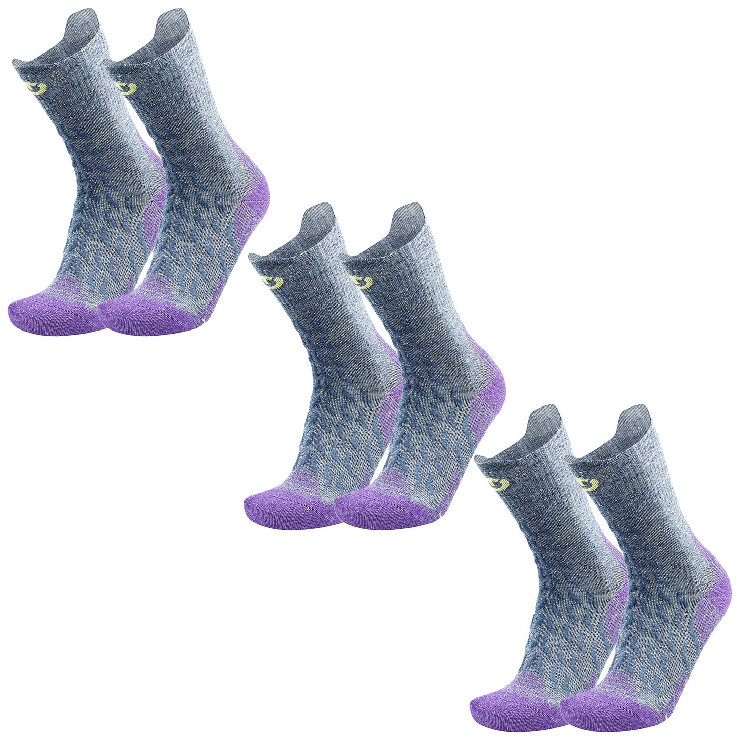 Lote de 3 pares - Calcetines de senderismo - Trekking Ultracool Linen Crew para mujer, gris/morado